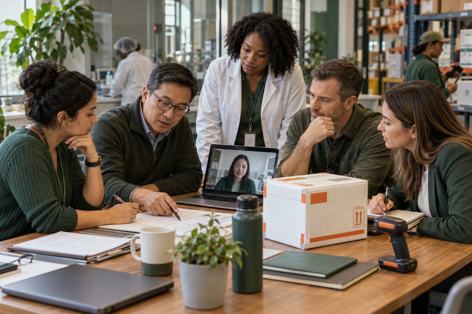 A cross-functional life-sciences team coordinating clinical, quality, commercial, and inventory work